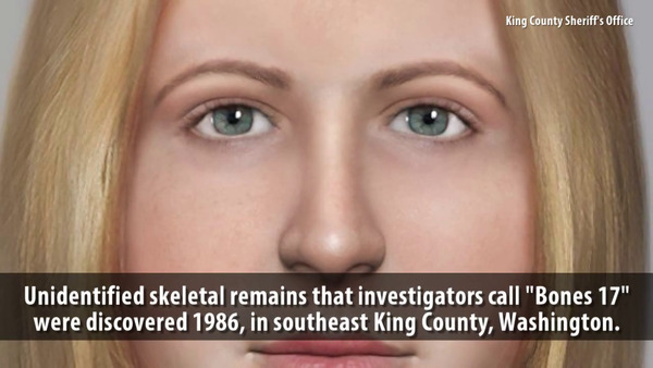 Composite facial image created from unidentified skeletal remains whom King County, WA investigators call 